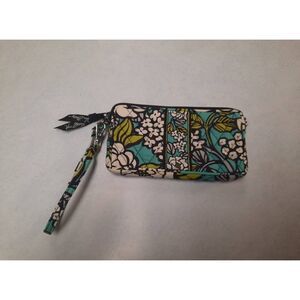 Vera Bradley Island Blooms Print Small Zippered Clutch Turquoise Black White Gre